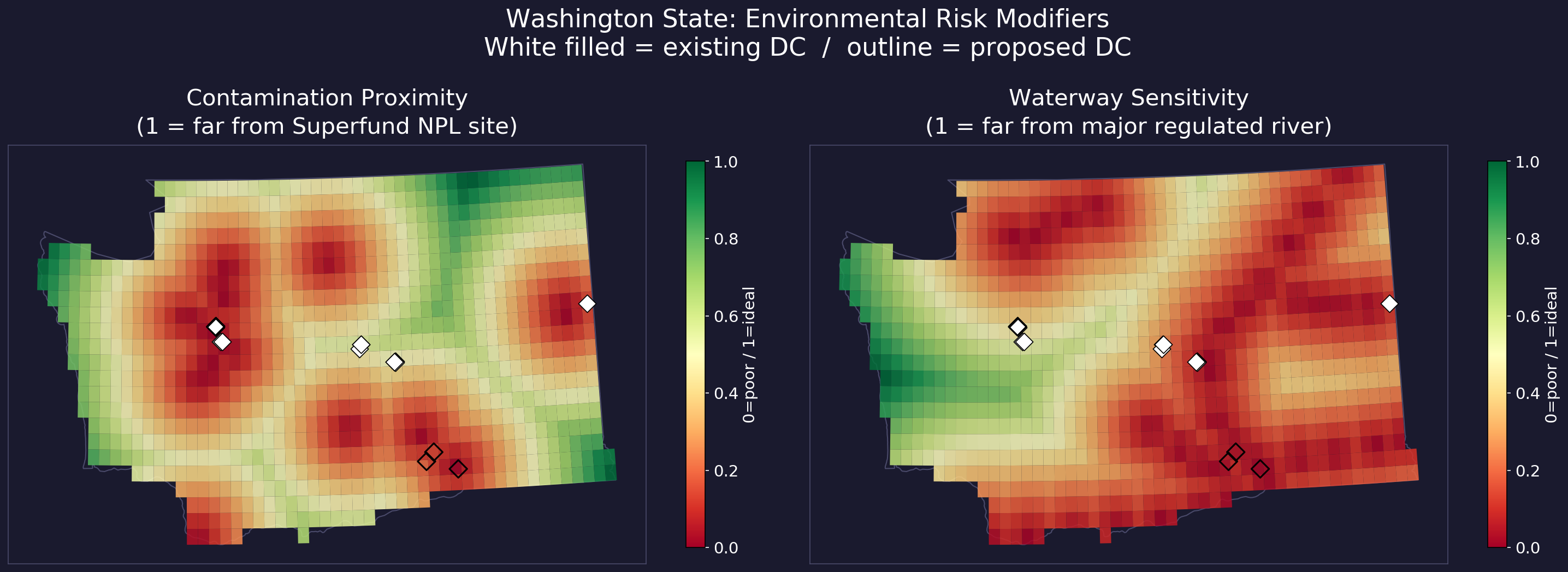 Contamination proximity and waterway sensitivity maps