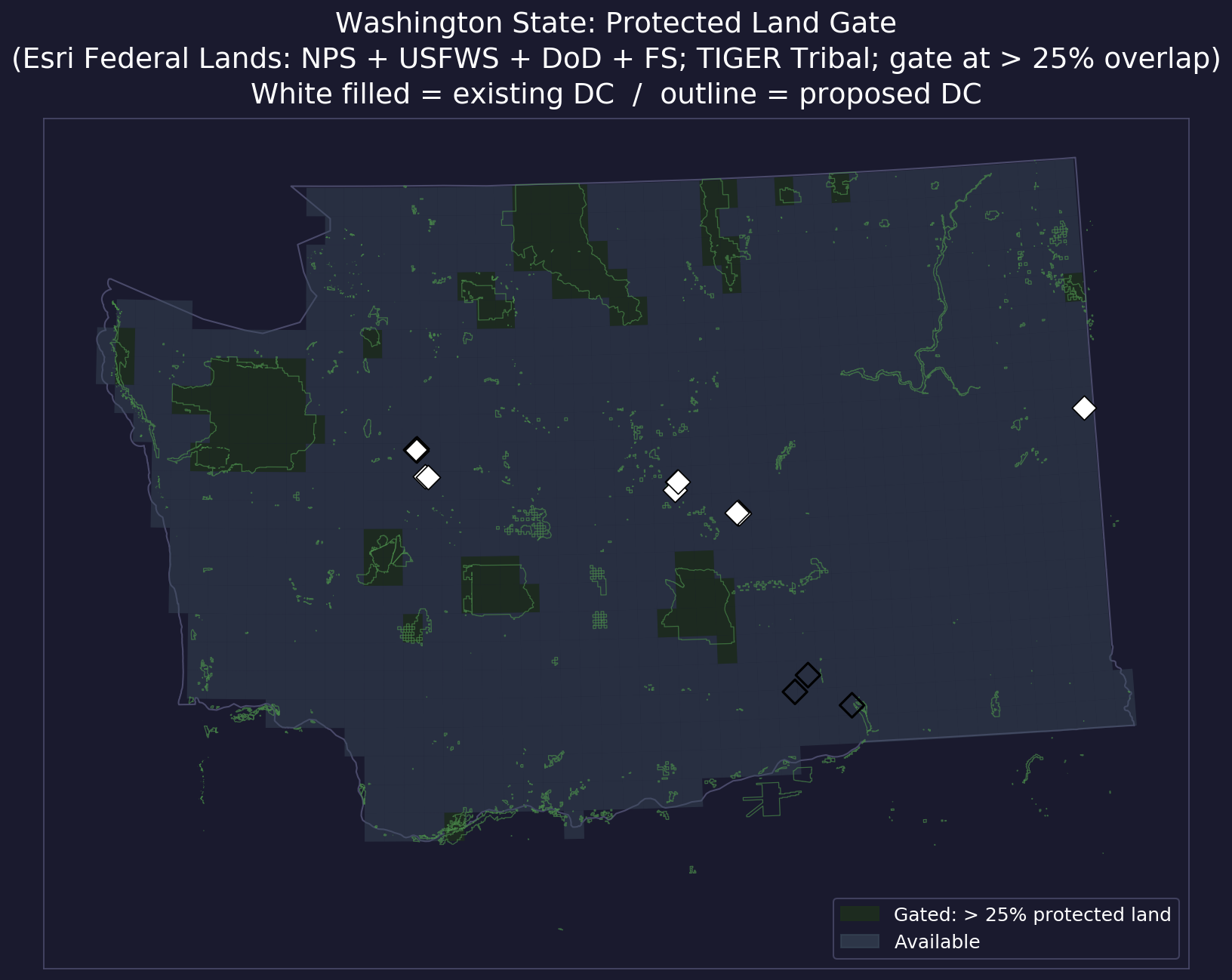 Protected land gate map for Washington State